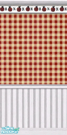 Sims 2 — Apple Gingham II by eightbitl0s3r — A nice little gingham wallpaper with apple trim around the top and wood