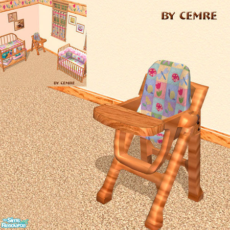 Sims 2 — Baby Quilt Set High Chair by cemre — Part of Baby quilt set. Quilt style used in fabrics and ligt colored wood