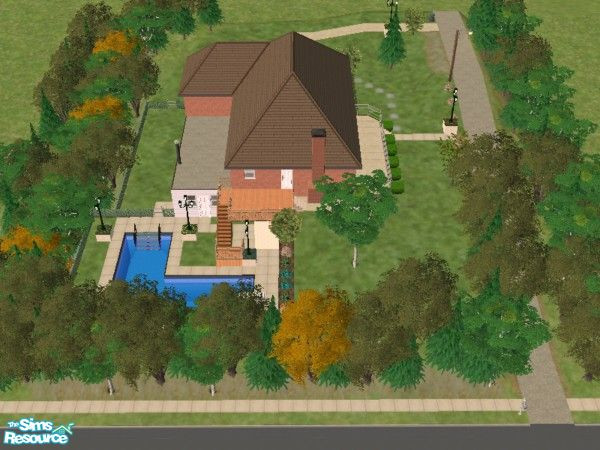 Sims 2 — #20 Summit rd by oldmember_blokhead2 — Ranch home with garage, finished basement, L-shaped pool, enclosed patio.