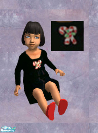 Sims 2 — Black Velvet Candy Cane Dress by ShortyBoo — A cute black stretch velvet dress with candy canes embroidered on