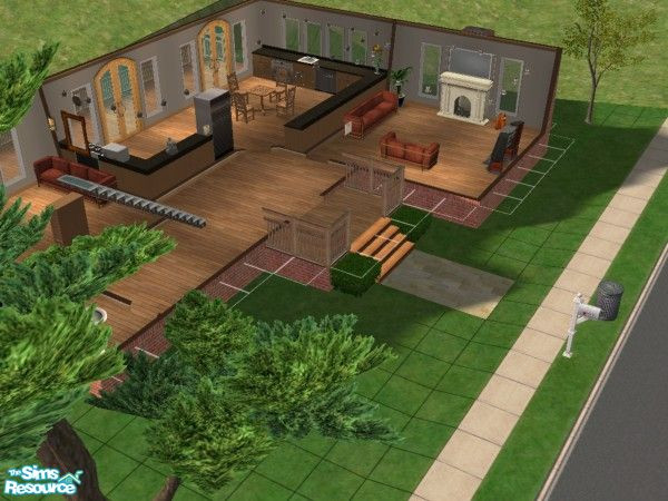Sims 2 — WoodView by oldmember_nickyjbee — A one bedroomed home with room for expansion. Lounge with open fireplace,