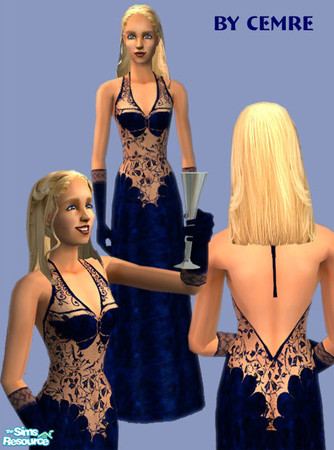 Sims 2 — Dark Blue Formal Dress by cemre — Partially transparent evening dress. The hair of the model is by janna...