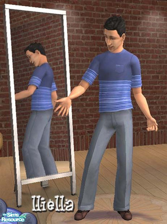 Sims 2 — Blue & stripe shirt by lliella — A simple blue and stripe shirt with gray slacks :o)