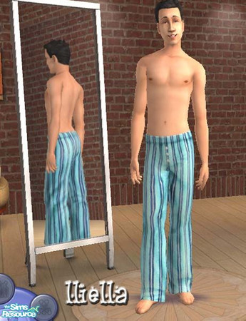 Sims 2 — Turquoise striped jammies by lliella — This is a recolor of my blue striped jammies, since I like it on my sims