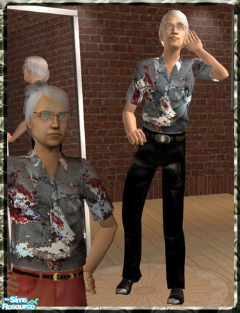Sims 2 — Grey Splash by Gigge — Abstract grey splash print short sleeved shirt with front button pocket.