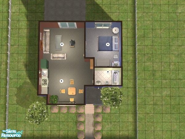 Sims 2 — SL Starter 2 by SteelLlama — Second in a series of starter homes. This is a 1BR/1BA with a covered porch,