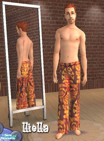 Sims 2 — Rust batik jammies by lliella — Tired of the usual drab jammies your male sims had to wear? Here's a