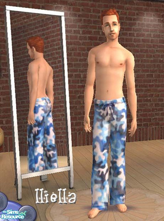 Sims 2 — Blue camouflage jammies by lliella — Tired of the usual drab jammies your male sims had to wear? Here's a bright