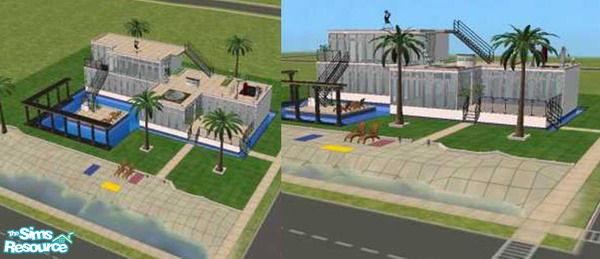 Sims 2 — Skrumptious by Cillapage — Modern property with expansive beachfront views. Swimming pool encircles house for a