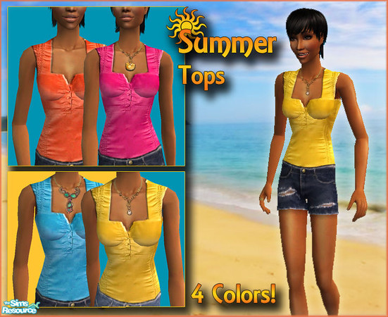 Sims 2 — Summer Tops  by Axanterre — A collection of 4 brightly colored tops.