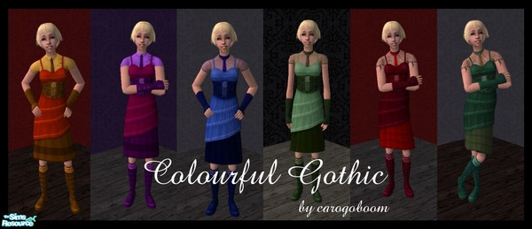 Sims 2 — Colourful Gothic Clothing Set by carogoboom — Recolours of clothing from the the Teen Style Stuff pack.