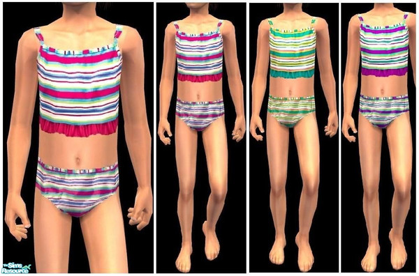 Sims 2 — JPcfswim1 by juttaponath — Stripey bikini for girls. No mesh or expansion pack required.
