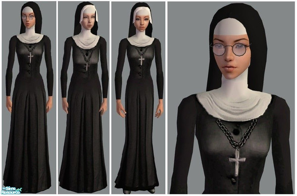 Sims 2 — JPnun - adult outfit with cross by juttaponath — Nun outfit with cross for adults, teens and elders. No mesh or