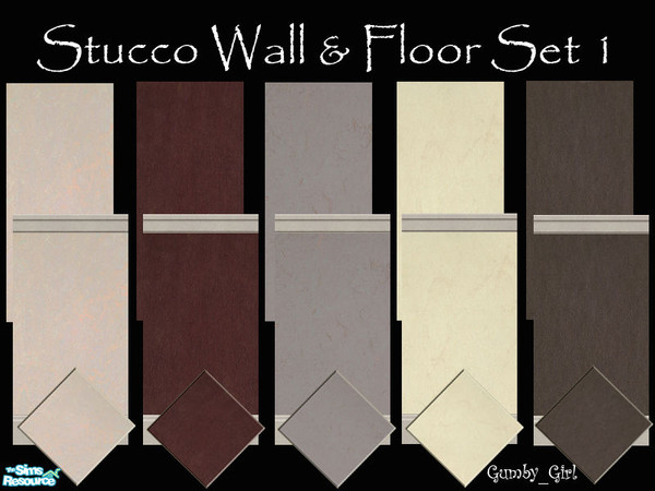 Sims 2 — Stucco Wall and Floor Set by Gumby_Girl — A set of 10 matching stucco walls and 5 floor tiles. Espresoo brown,