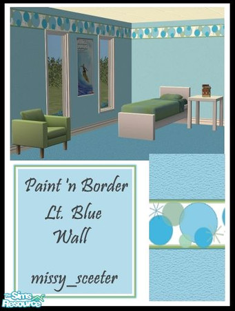 Sims 2 — Paint N Border - Blue n Green (Blue) by missy_sceeter — Light Blue painted wall with light texture with a fun