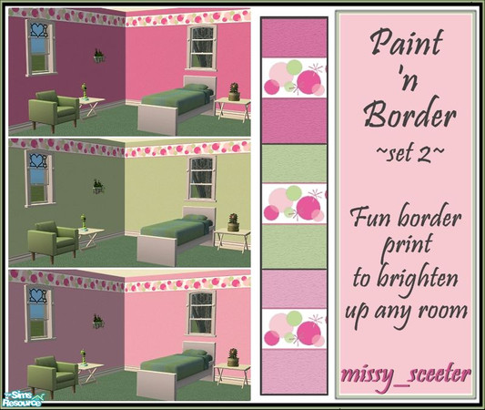 Sims 2 — Paint N Border (set 2 - Pink n Green) by missy_sceeter — Fun pink and green border print on lightly textured,
