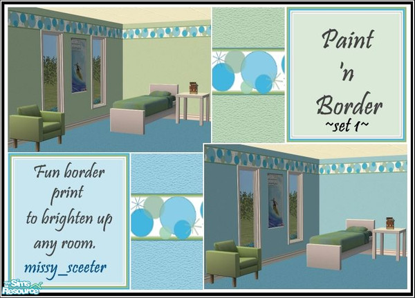 Sims 2 — Paint N Border (set 1 - Blue n Green)  by missy_sceeter — Fun blue and green border print on lightly textured,