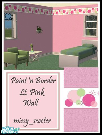 Sims 2 — Paint N Border - Pink n Green (Lt Pink) by missy_sceeter — Light Pink painted wall with light texture and a fun