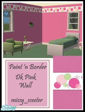 Sims 2 — Paint N Border - Pink n Green (Dk Pink) by missy_sceeter — Darker Pink painted wall with light texture and a fun