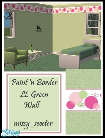 Sims 2 — Paint N Border - Pink n Green (Lt Green) by missy_sceeter — Light Green painted wall with light texture and a