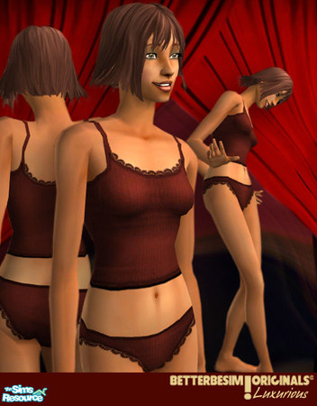 Sims 2 — Red Lace cotton underwear by BetterbeSim — Red Lace, sense of Luxury. Cotton camisole and tanga with lace