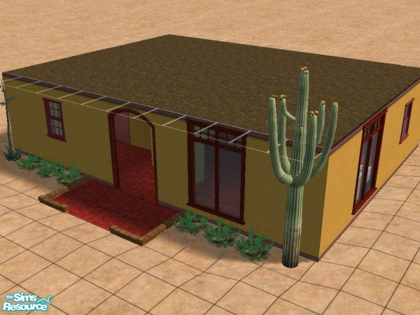 Sims 2 — Adobe Starter Home by sistercontine — A small and charming adobe home with stucco walls and earthenware tile