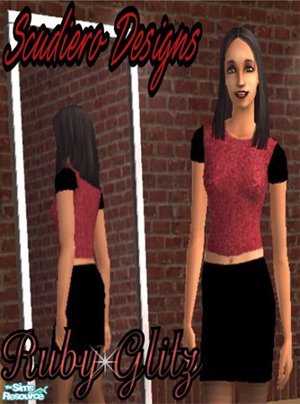 Sims 2 — Ruby Glitz Tee by sugardefined23 — Another beginner's attempt. This is just the shirt, but the skirt shown IS