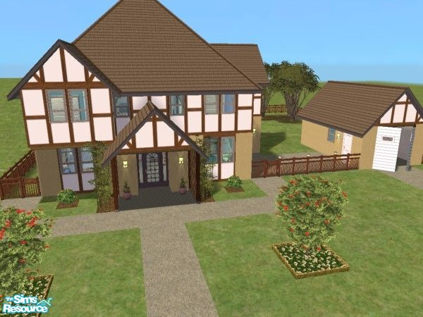 Sims 2 — Tudor 38189 by SimsExile — A good-sized Tudor house furnished to modern tastes. Feature front porch; single
