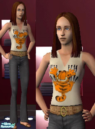 Sims 2 — Garfield Adult Female Top by lym — Adult female top with a picture of Garfield on the front.