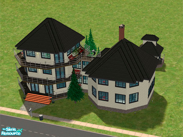 Sims 2 — Fountainhead by sillyduck63 — A modern, Asian-style design. Elegant grey monochrome with red accents. Fully