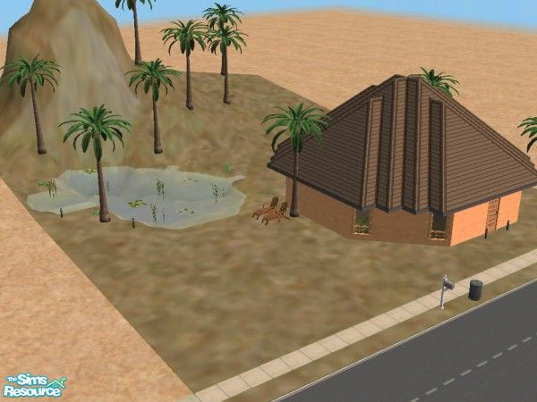 Sims 2 — Africa by Malista1975 — african bungalo with palms and waterfall