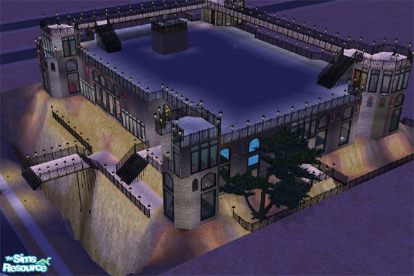 Sims 2 — Dark Castle by echo66 — Moat Bridge across deep ravine. 3 tower bdrms, 2 loft bdrms, 4 and a half bath, sunken
