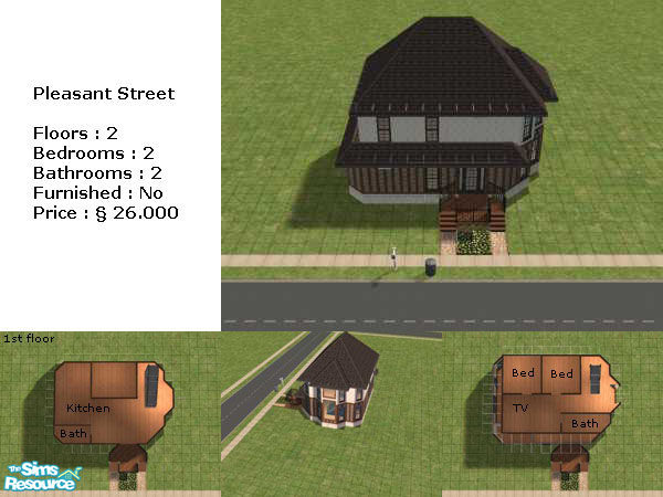 Sims 2 — Pleasant Street by Nasferty — This is my first house. 2 Floors , 2 Bathrooms and 2 bedrooms , ideal for 2