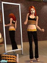 Sims 2 — Teen Halloween outfit by buntah — Cute pumpkin tank top with sparkly black bell bottoms