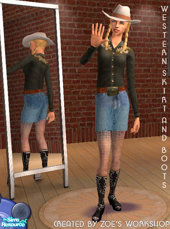 Denim skirt and cowboy boots
