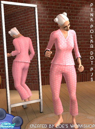 Sims 2 — Pink polka dot  PJs by oldmember_quillsgraphic — Polka dot patterned pyjama for those elderly ladies who just