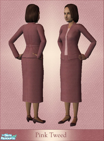 Sims 2 — Pink Tweed by karlik-nos — Tweed skirt and jacket with a cashmere top and high heels. Long, slimming lines,