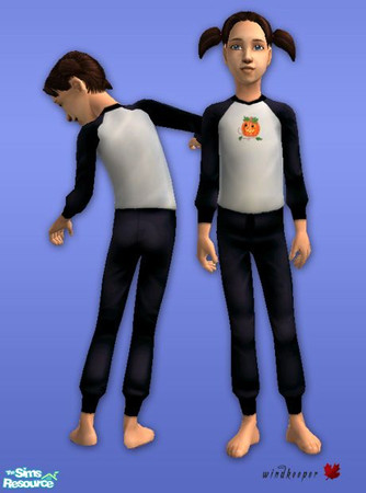 Sims 2 — Black pjs by TSR Archive — Black pajamas for girls with Halloween pumpkin design. Pajamas will also work for