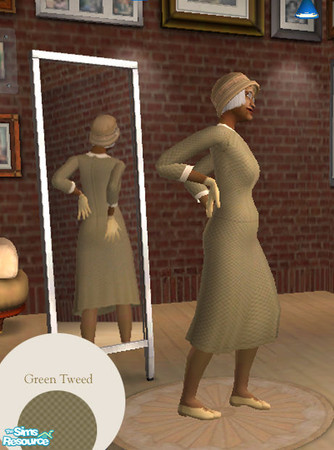 Sims 2 — Green Tweed by karlik-nos — Classic tweed dress with matching shoes and gloves. Finally something to wear with