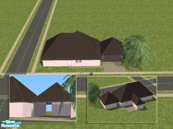 Sims 2 — Blaine by SteelLlama — 2BR/1BA White brick w/ open garage. Based on military housing.