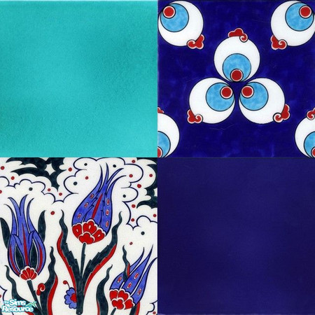 Sims 2 — Blue Ceramic Tiles by ninalay — 4 traditional handmade Turkish ceramic tiles
