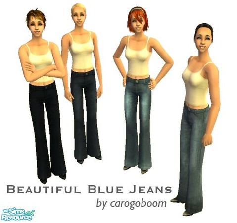 Sims 2 — Beautiful Blue Jeans Set by carogoboom — A recolour of the flare jeans from the Nightlife EP. In four colours,