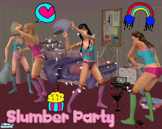 Sims 2 — Slumber Party by pretty_baby — 4 PJ/Sock combo outfits. No mesh is required. Available for Adult and Y/a.