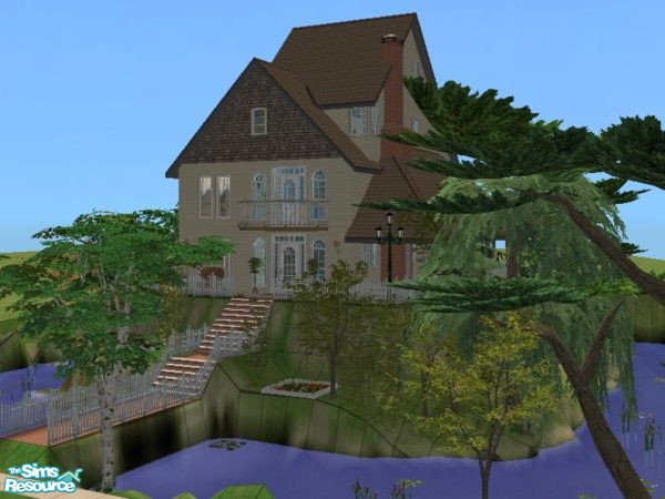 Sims 2 — Riverwood by oldmember_silver_sim — Situated in the middle of a river,this 3 story home has 3 bedrooms,21/2
