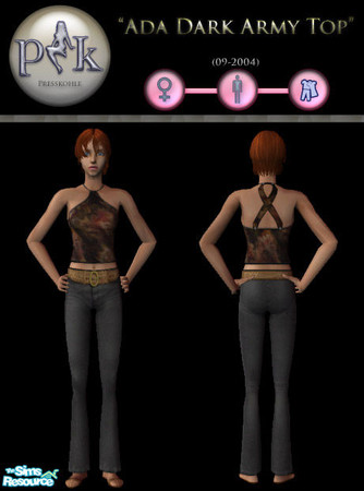 Sims 2 — Ada Dark Army Top by Presskohle — Dark Camouflage looking Top.
