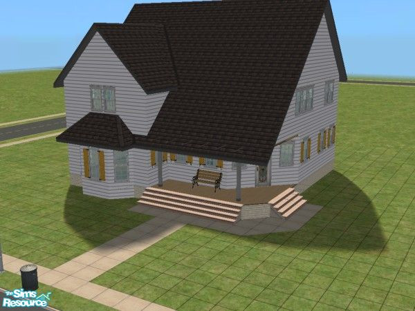 Sims 2 — Exile_15492 by SimsExile — Quaint country style house with front porch, angled entry and rear deck. Unfurnished,