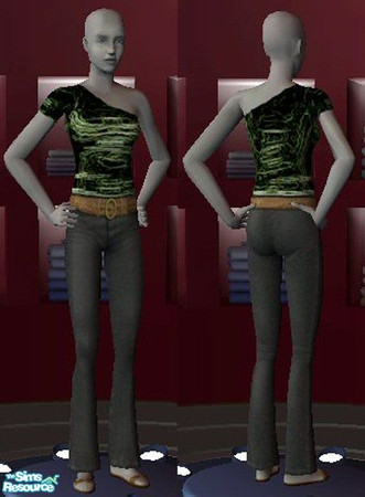 Sims 2 — Holo Shirt by Ashti — Nice one sleeve shirt with holographic green pattern.