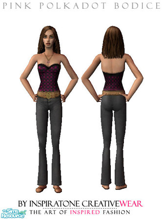 Sims 2 — Pink Polkadot Bodice by oldmember_Inspiratone2 — Black and pink polkadots adorn this stylish black satin bodice,