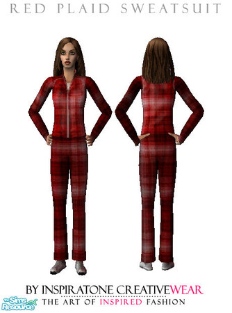 Sims 2 — Red Plaid Sweatsuit by oldmember_Inspiratone2 — Say it with attitude... say it with plaid! Sleek and preppy,