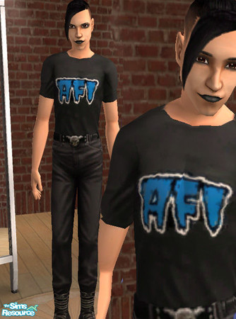 Sims 2 — AFI T-Shirt by gwynne — AFI t-shirt paired with the black jeans and boots. Find under adult male ensembles. 